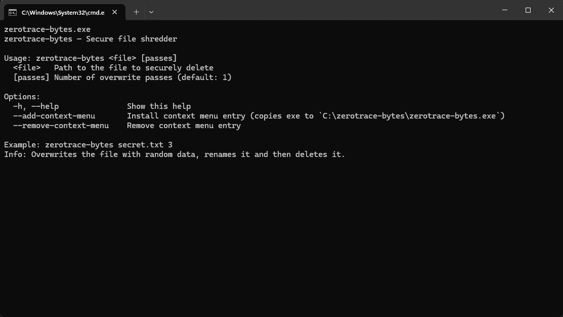 ZeroTrace Bytes minimal interface