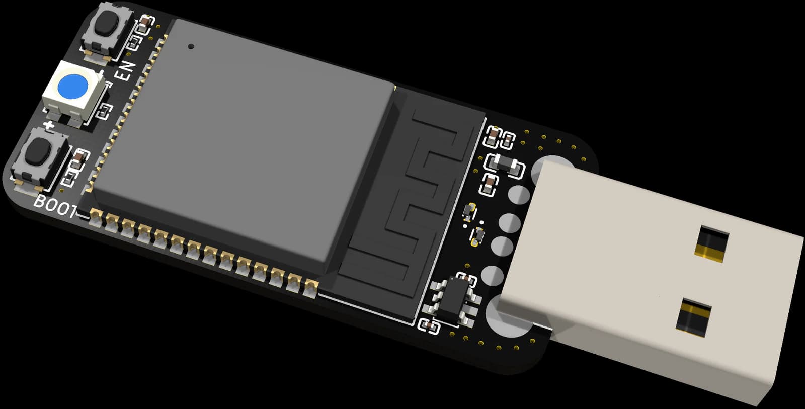Dongle: ESP32-S3 HID stick with on-board PCB antenna and USB-A plug