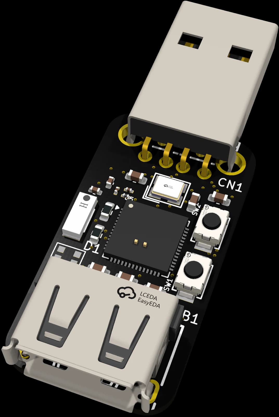 USBLogger board with USB-A input and output