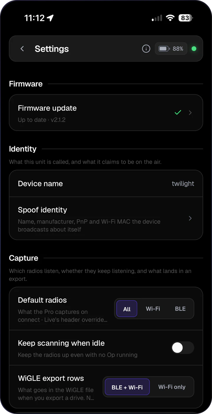 AirLeak Mini-App: Einstellungen