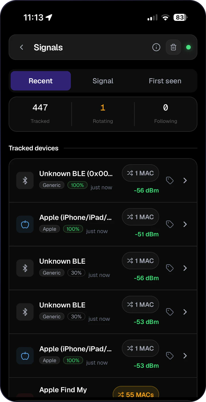 AirLeak Firmware-App: Signale
