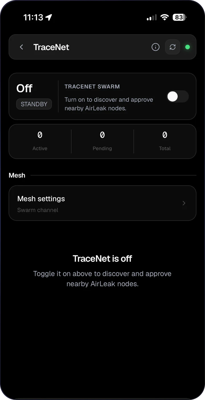 AirLeak Firmware-App: TraceNet-Mesh
